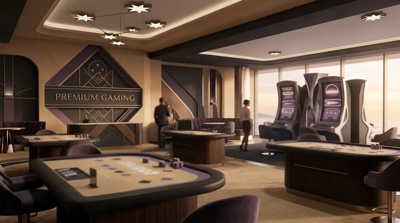 Editorial casino review illustration with Australian visual cues and generic gaming elements