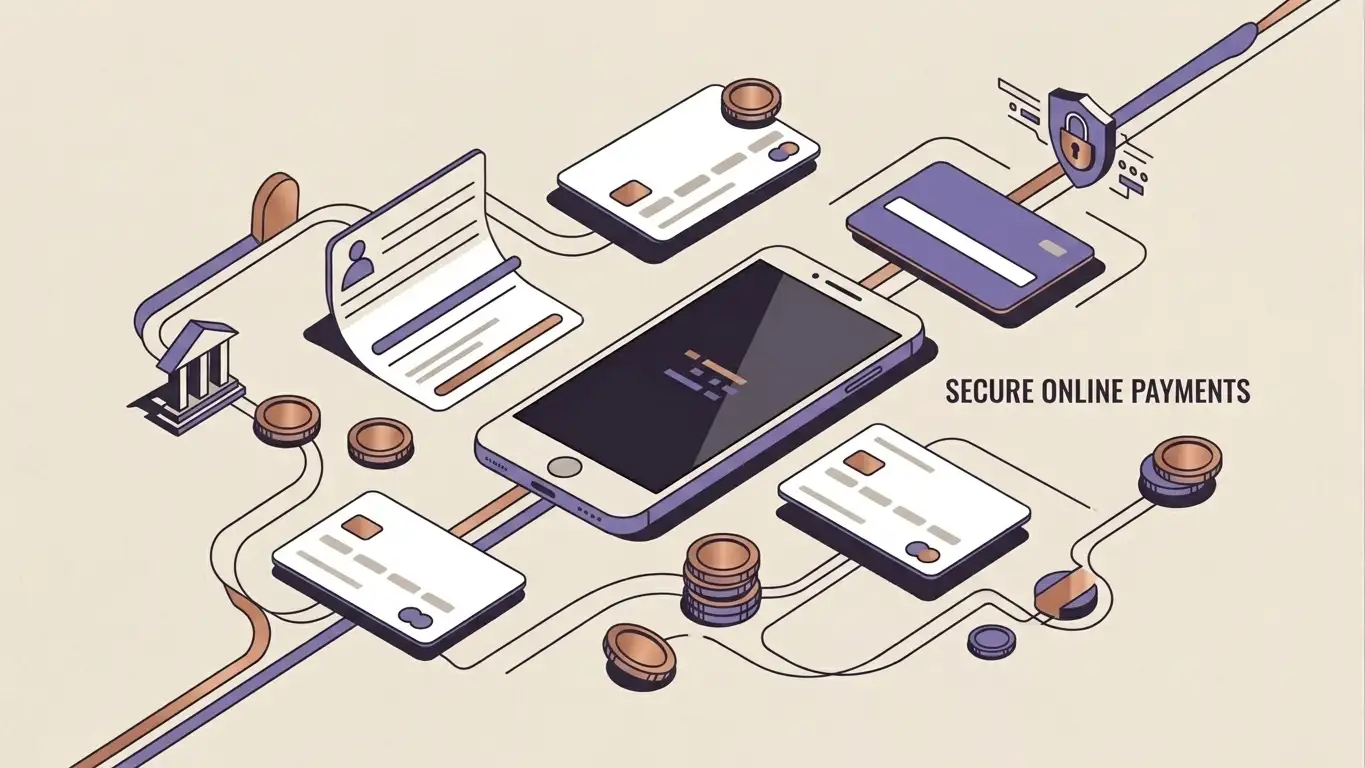 Editorial illustration of digital payments and Australian dollar banking choices