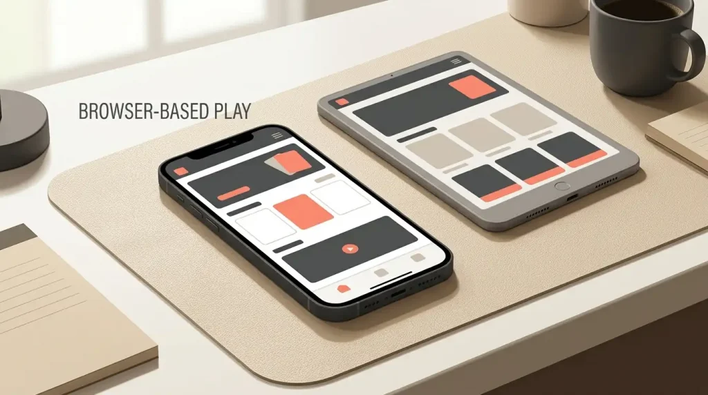 Editorial illustration of a smartphone showing a generic mobile gaming interface without casino branding