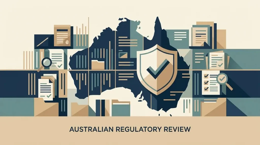 Editorial illustration of an Australian regulatory checklist and casino licence review