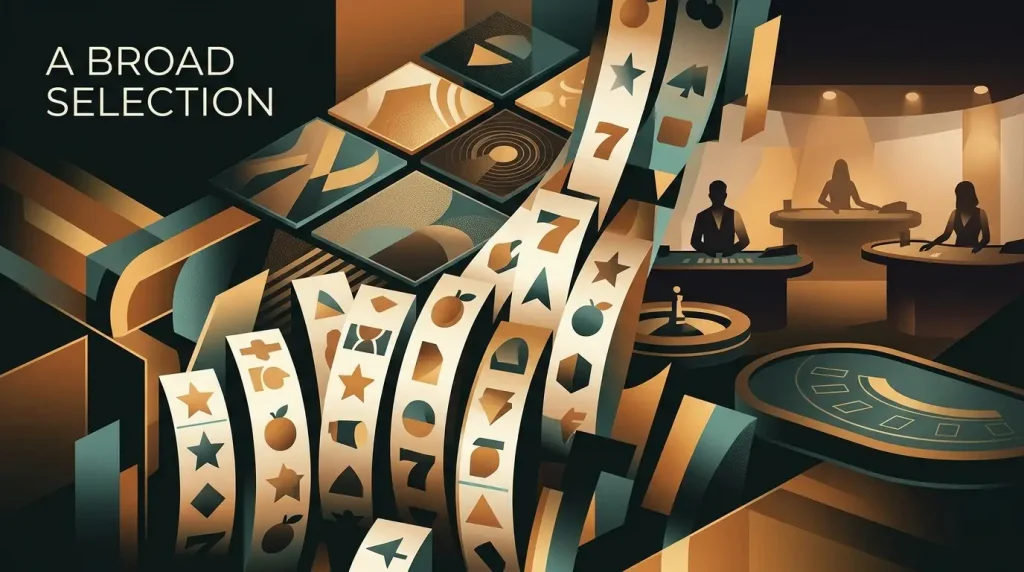 Editorial illustration of an Australian online casino game library with pokies and live table themes